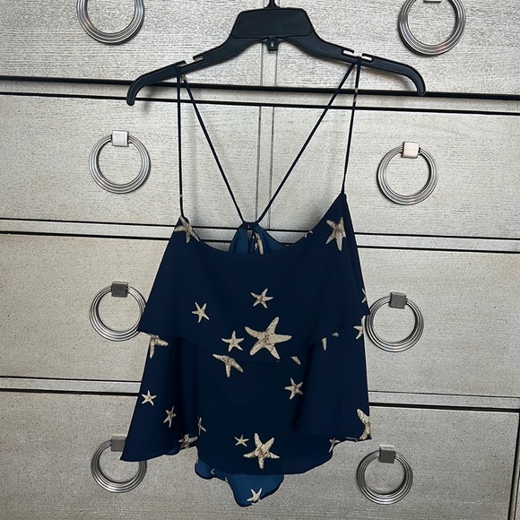 Navy blue with starfish crop top adjustable straps tank - Picture 1 of 2